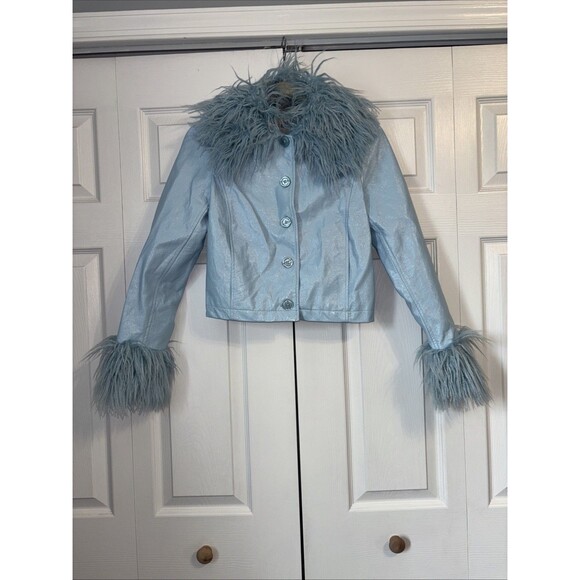 Urban Outfitters “MIA” Jacket NWT - Sky Blue Y2K Feather Jacket - Adult Women XS - Picture 2 of 11